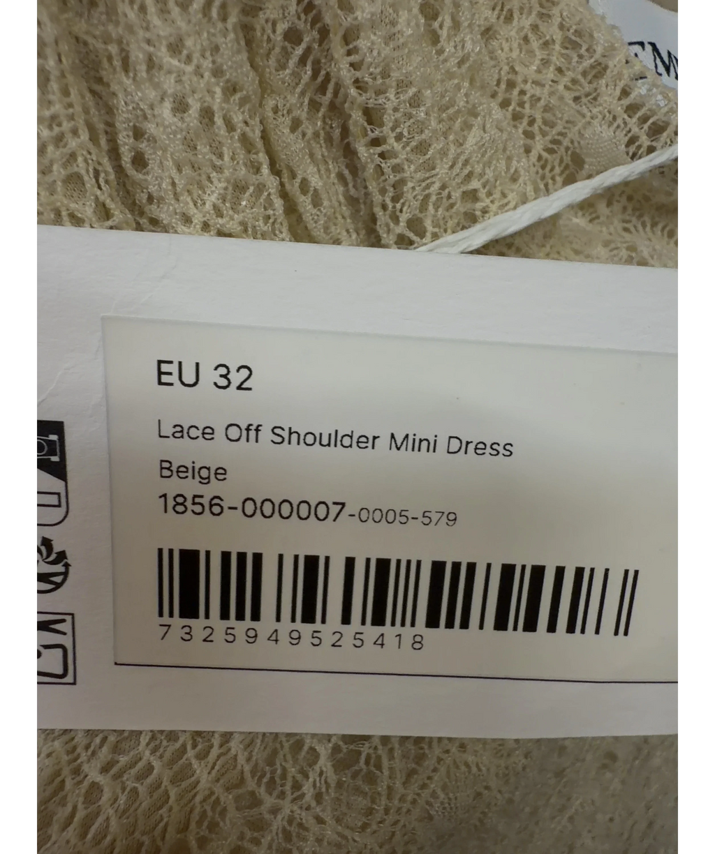 NA-KD Beige Lace Off Shoulder Mini Dress, size UK 4 — label