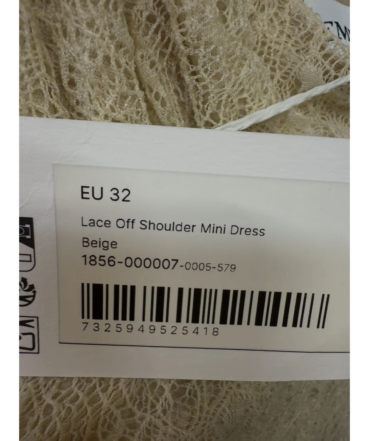 NA-KD Beige Lace Off Shoulder Mini Dress, size UK 4 — label