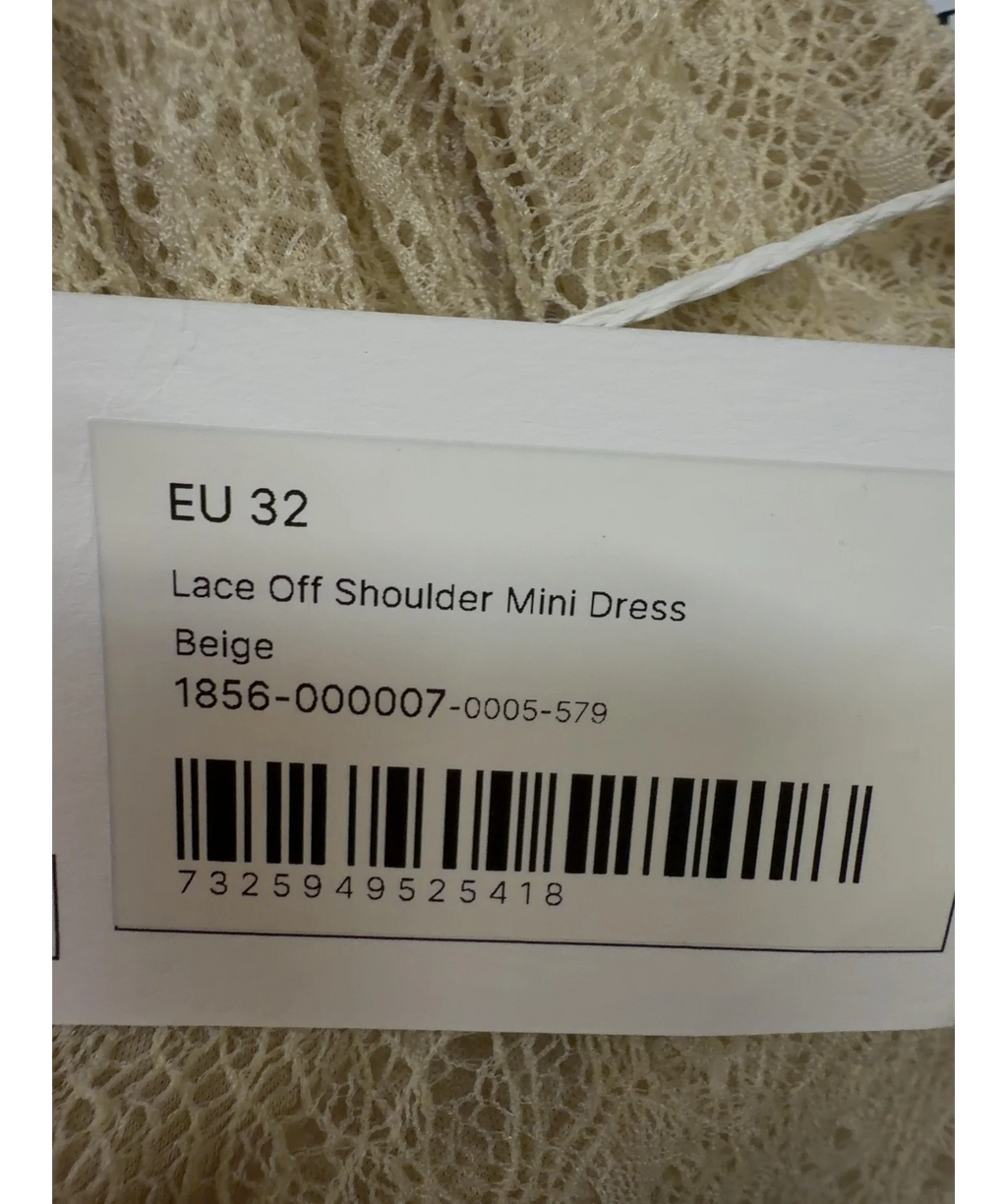 NA-KD Beige Lace Off Shoulder Mini Dress, size UK 4 — care label