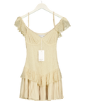 NA-KD Beige Lace Off Shoulder Mini Dress, size UK 4 — front