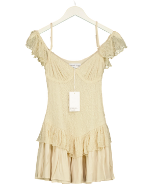 NA-KD Lace Off Shoulder Lace Mini Dress Beige UK 4