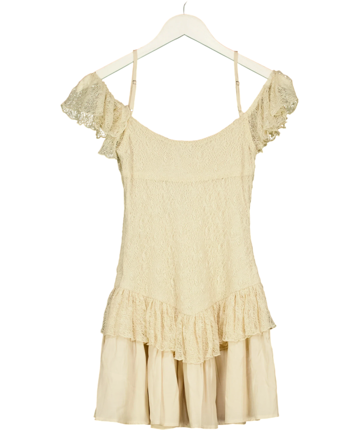 NA-KD Beige Lace Off Shoulder Mini Dress, size UK 4 — back