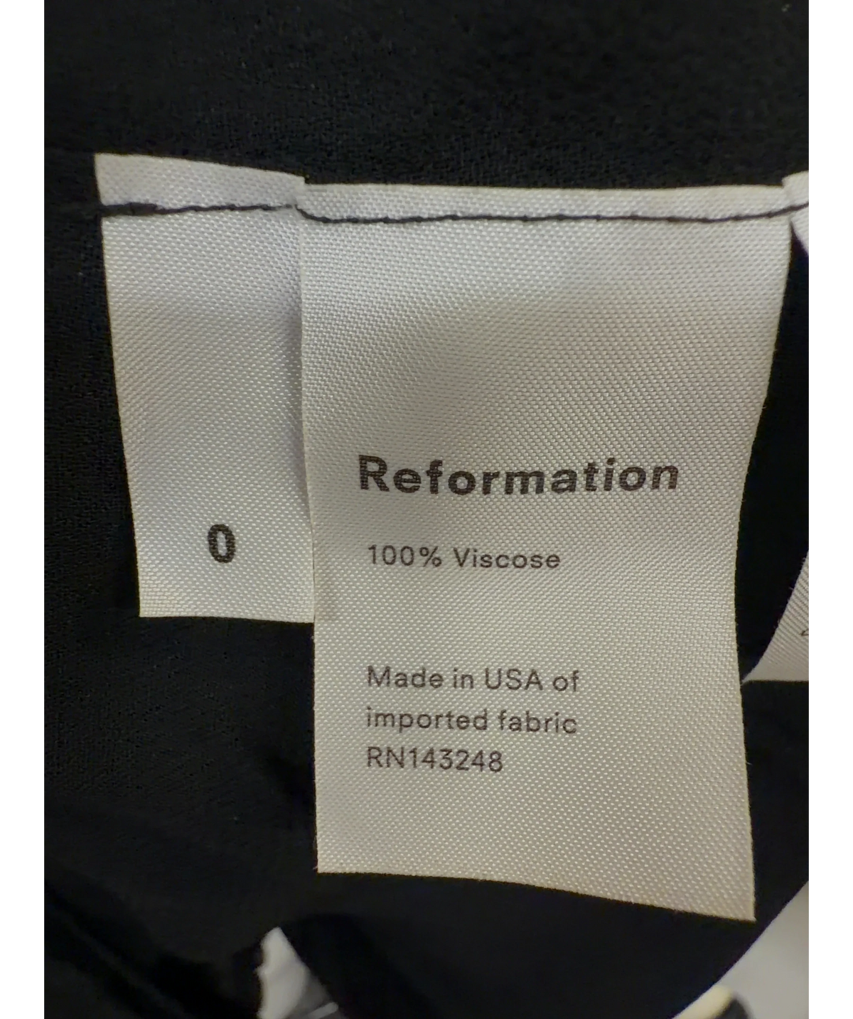 Reformation Black Christine Dress, size UK 4 — care label