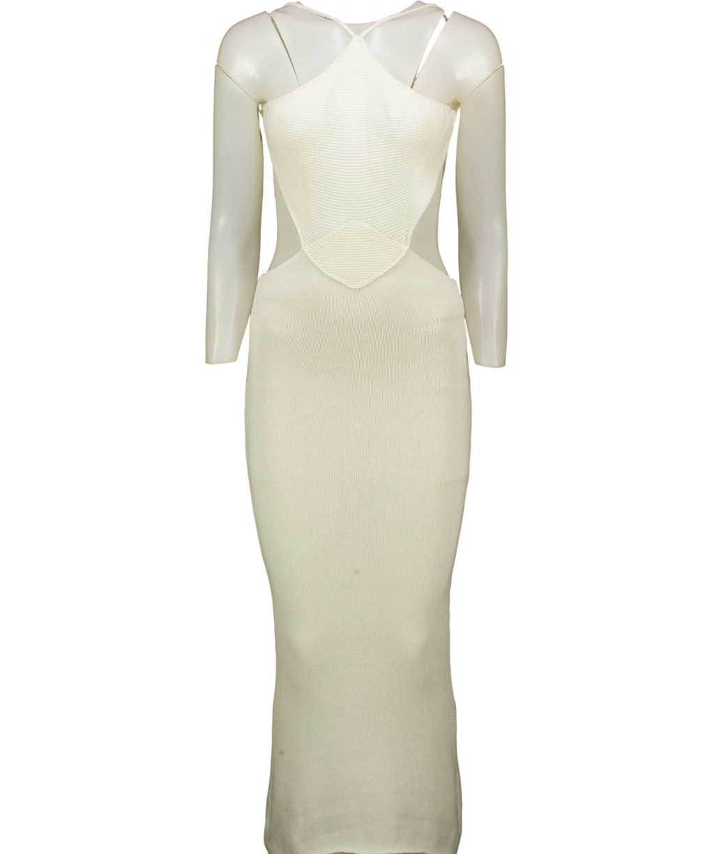 Johansen White white knit halter midi dress, size UK XXS — front