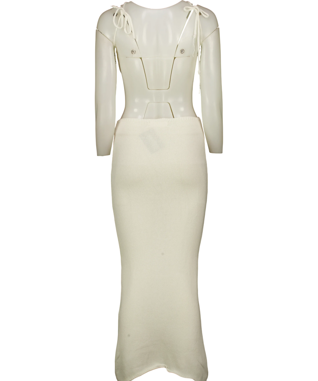 Johansen White white knit halter midi dress, size UK XXS — back