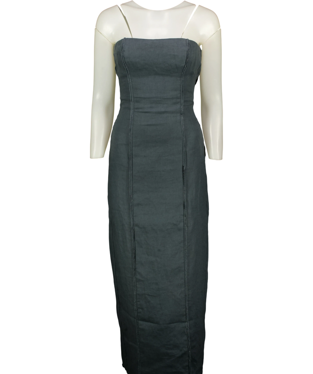 Reformation Grey Layton Linen Dress, size UK XS — front