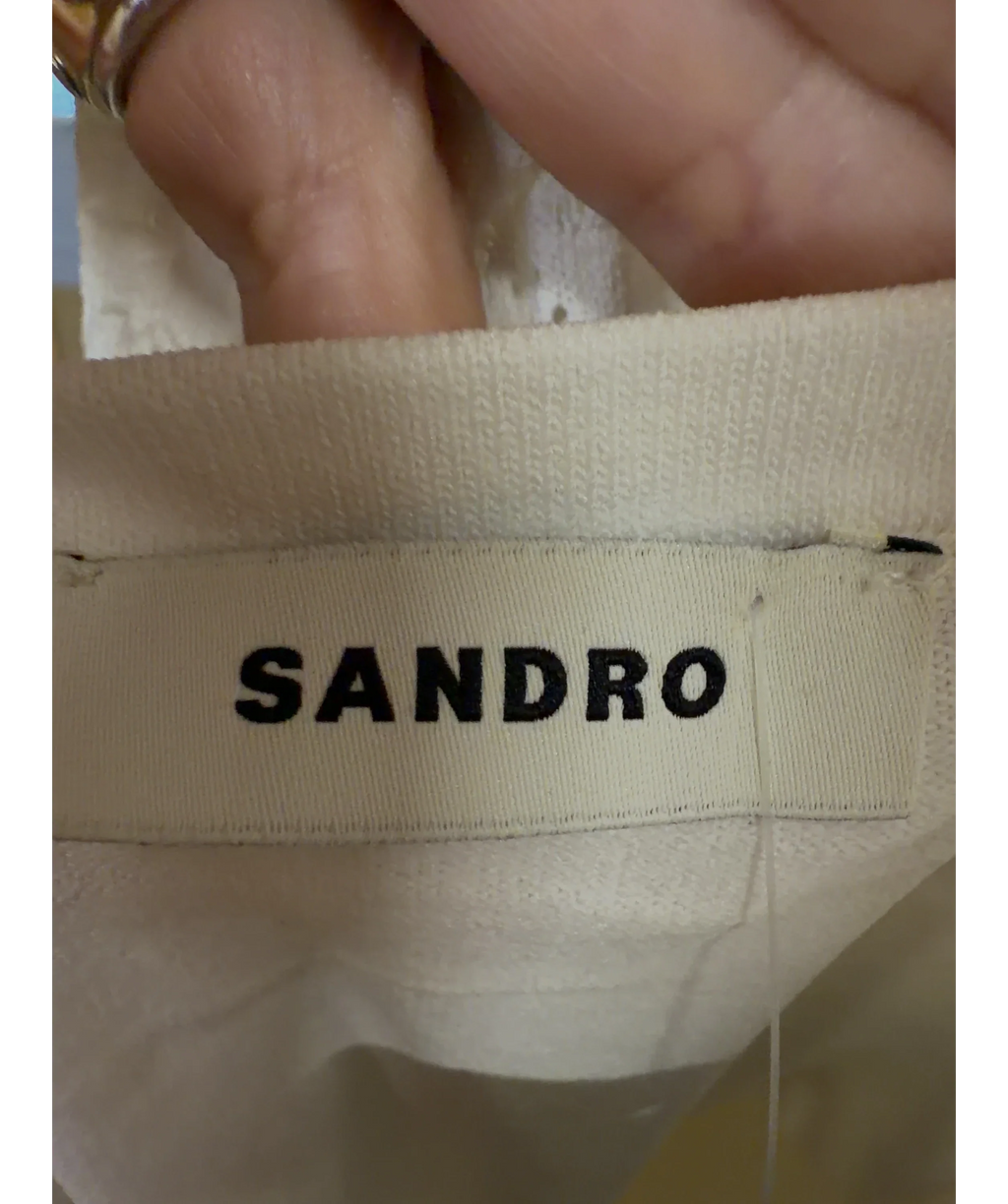 Sandro Cream Yvana Bead-Embellished Pointelle-Knit Midi Dress, size UK 6 — detail