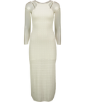 Sandro Cream Yvana Bead-Embellished Pointelle-Knit Midi Dress, size UK 6 — front