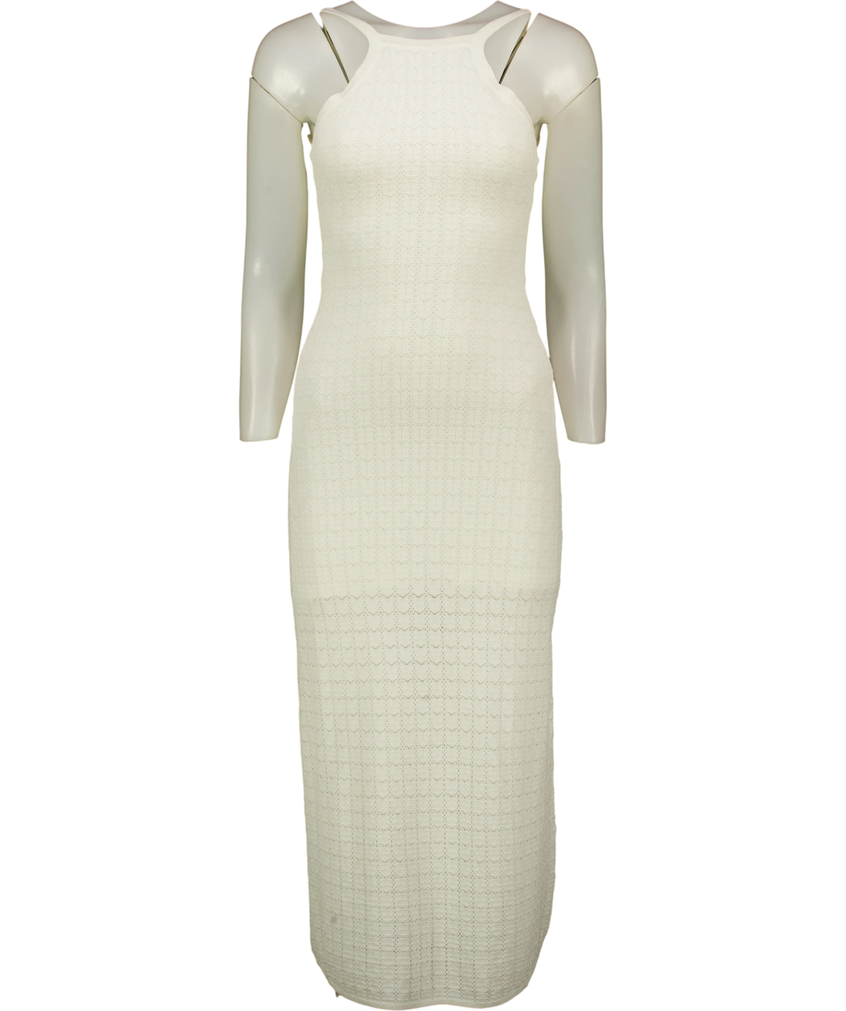Sandro Cream Yvana Bead-Embellished Pointelle-Knit Midi Dress, size UK 6 — front