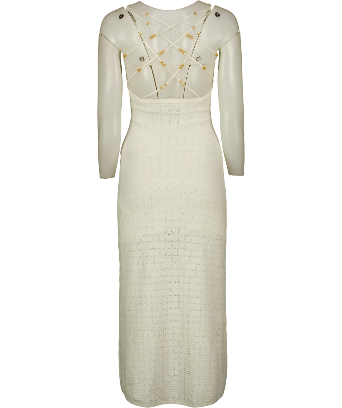 Sandro Cream Yvana Bead-Embellished Pointelle-Knit Midi Dress, size UK 6 — back