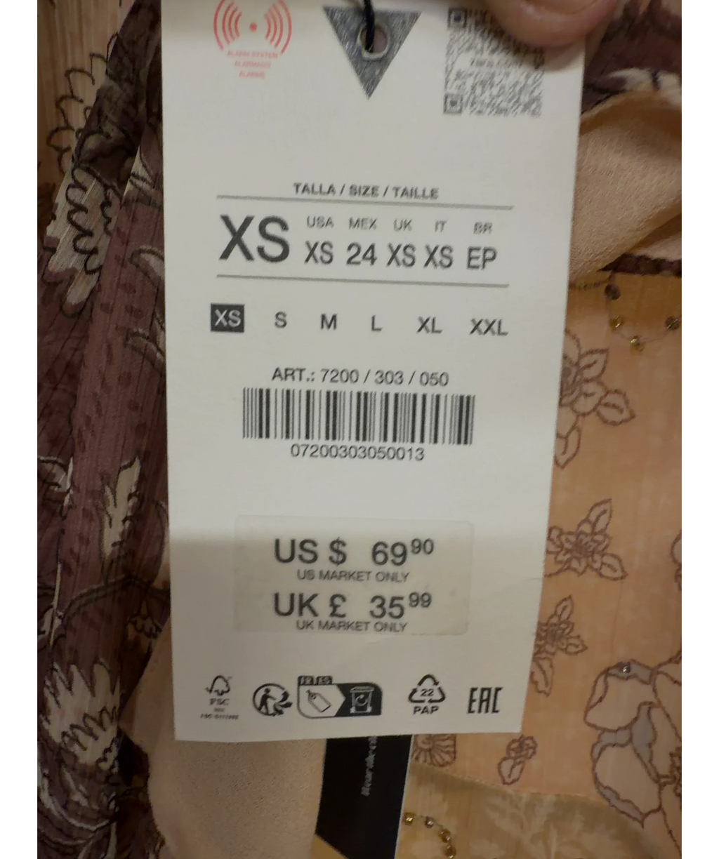 ZARA Brown Beaded Print Halter Dress, size UK XS — label