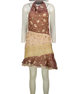 Zara Beaded Print Halter Dress Brown UK XS