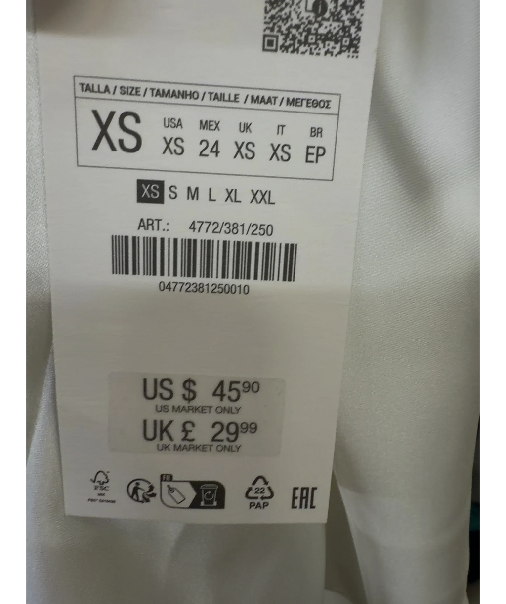 ZARA White satin halter mini dress, size UK XS — label