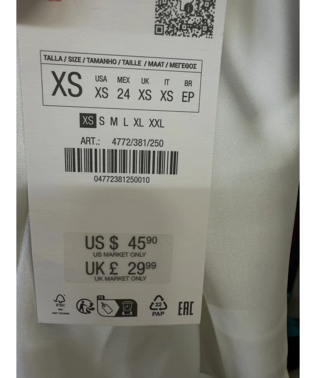 ZARA White satin halter mini dress, size UK XS — care label