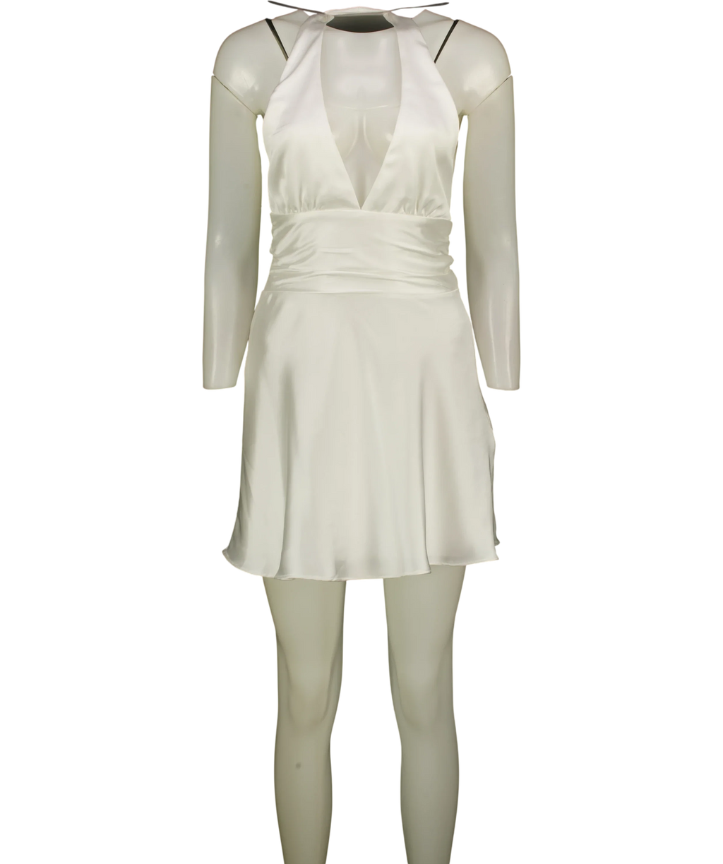 ZARA White satin halter mini dress, size UK XS — front