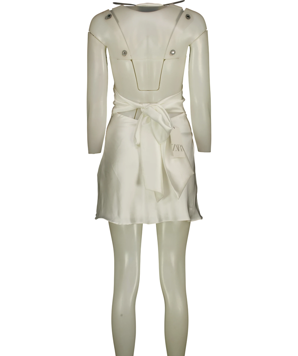 ZARA White satin halter mini dress, size UK XS — back