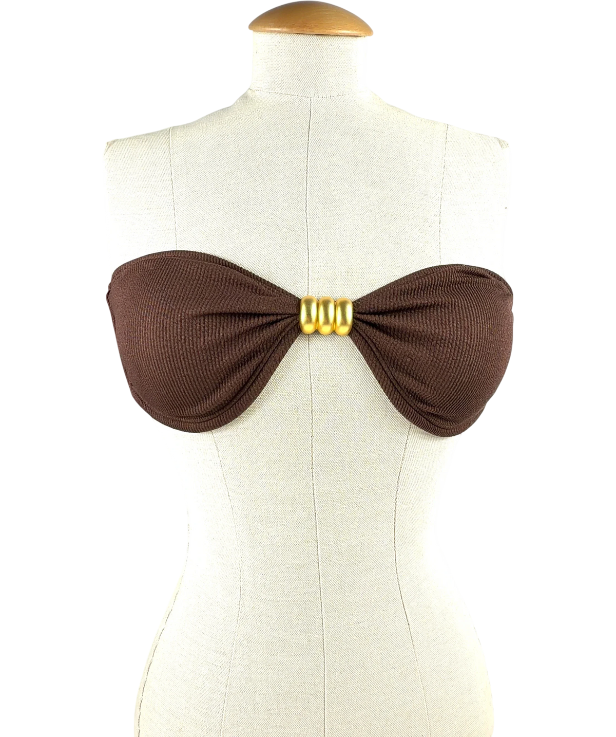 4TH + RECKLESS Brown GIULIA CRINKLE BIKINI TOP, size UK 12 — front