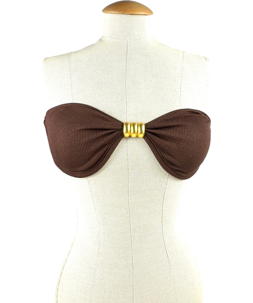 4TH + RECKLESS Brown GIULIA CRINKLE BIKINI TOP, size UK 12 — front