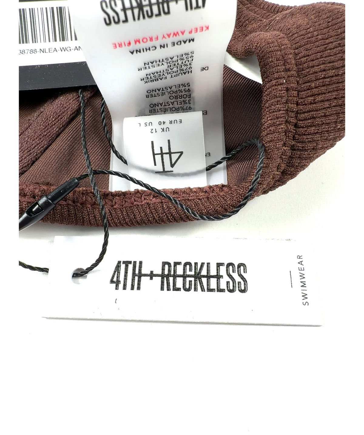 4TH + RECKLESS Brown GIULIA CRINKLE BIKINI TOP, size UK 12 — detail