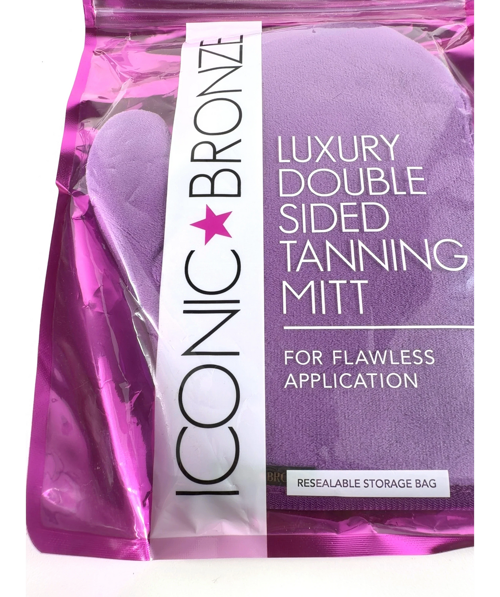 iconic bronze Luxury Double Sided Tanning Mitt — label