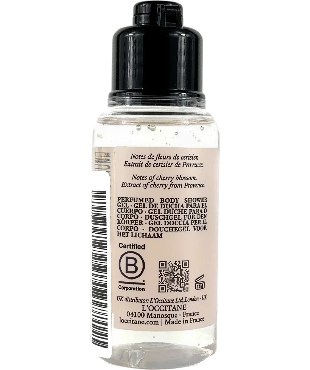 Loccitane Fleurs de Cerisier (Cherry Blossom) Perfumed Shower Gel, size 75ml — back