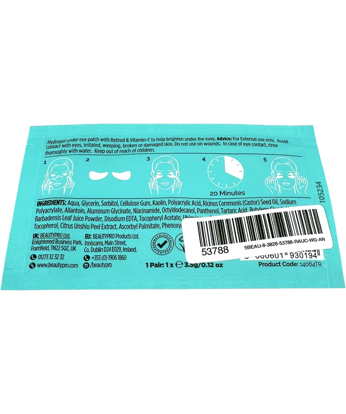 Beauty Pro RETINOL under eye patch, size 3.5g — back