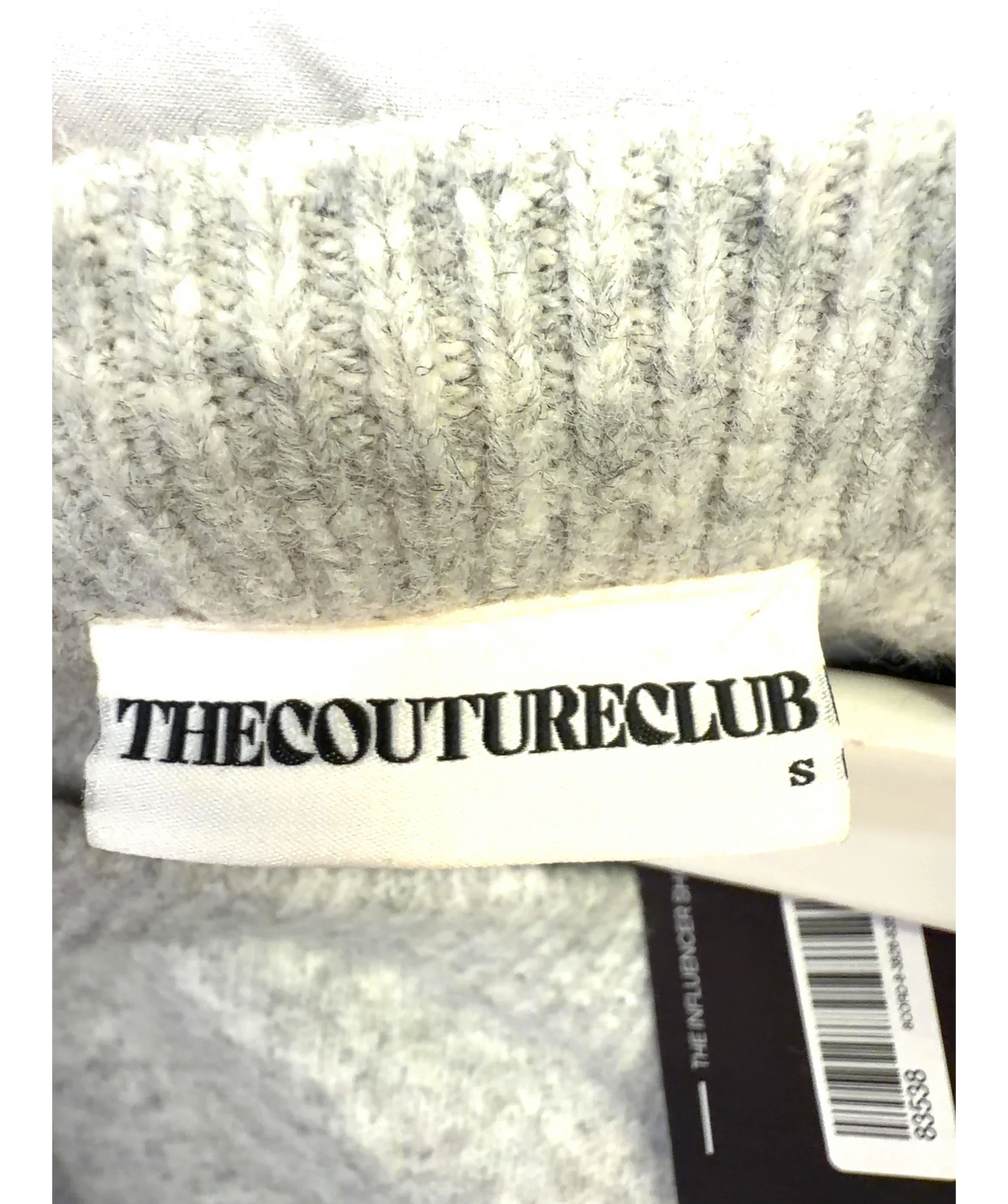 The Couture Club Grey Monogram Fluffy Knit Crew, size UK S — detail