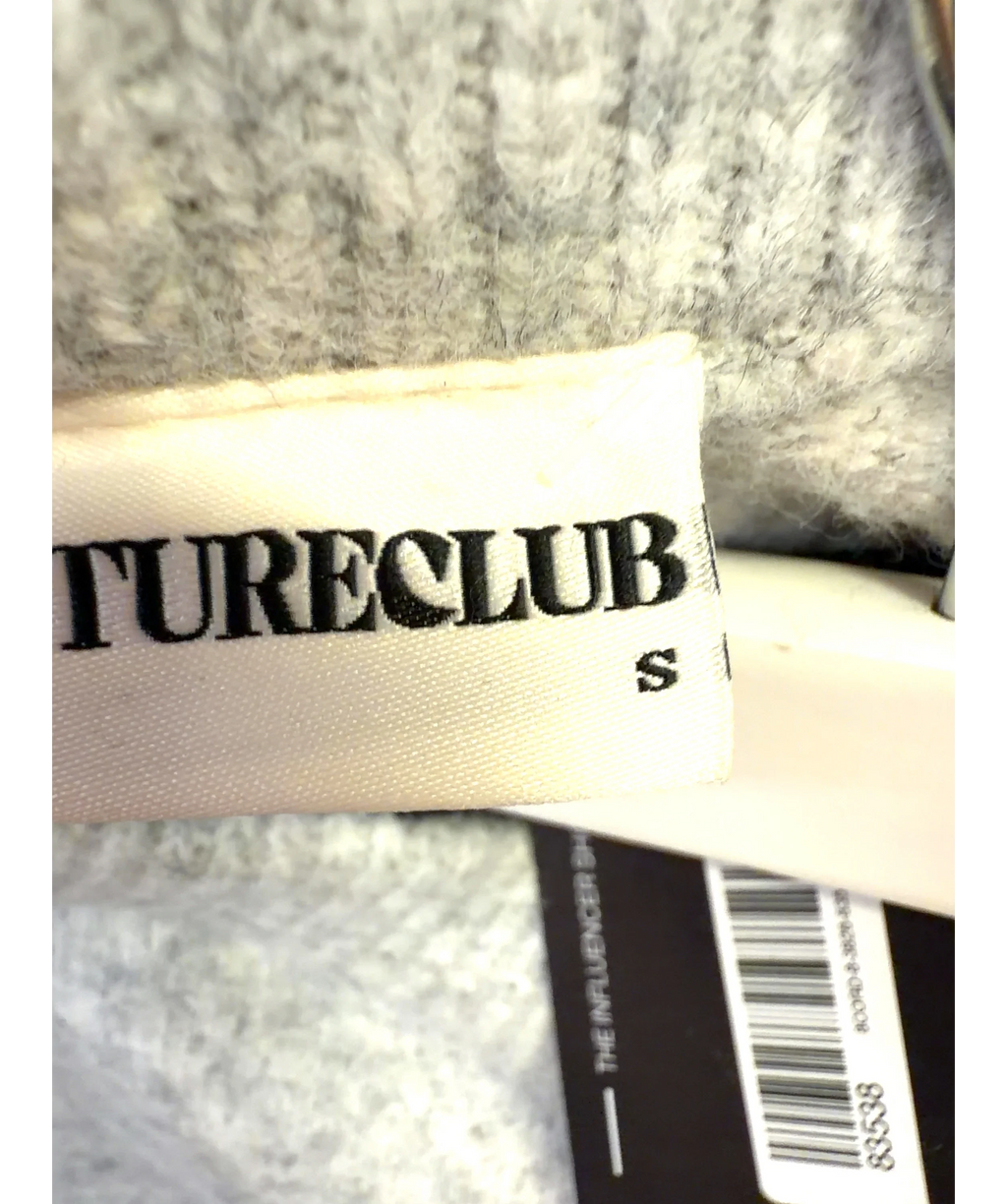 The Couture Club Grey Monogram Fluffy Knit Crew, size UK S — care label