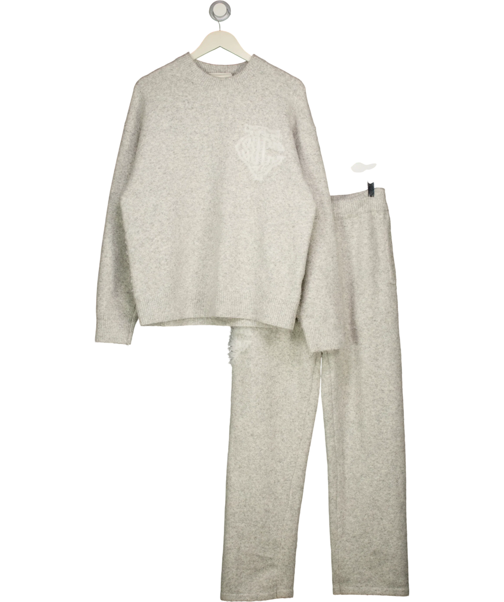 The Couture Club Grey Monogram Fluffy Knit Crew, size UK S — front