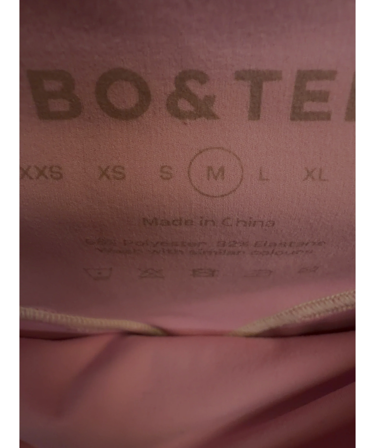 Bo&Tee Pink Colour, size UK M — care label