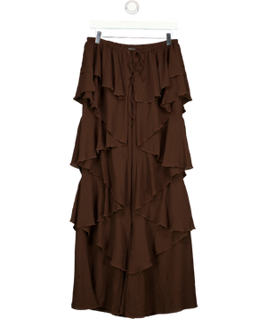 White Fox Brown Tiered Ruffles Trousers UK S