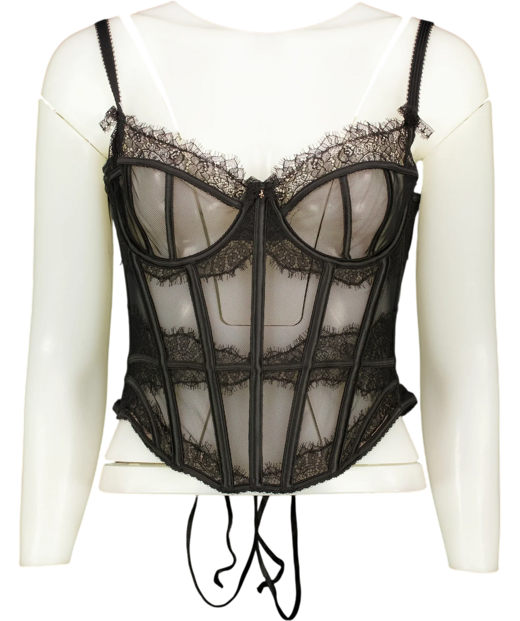 LOUNGE Black Zendaya Underwired Tulle Corset, size UK M — front