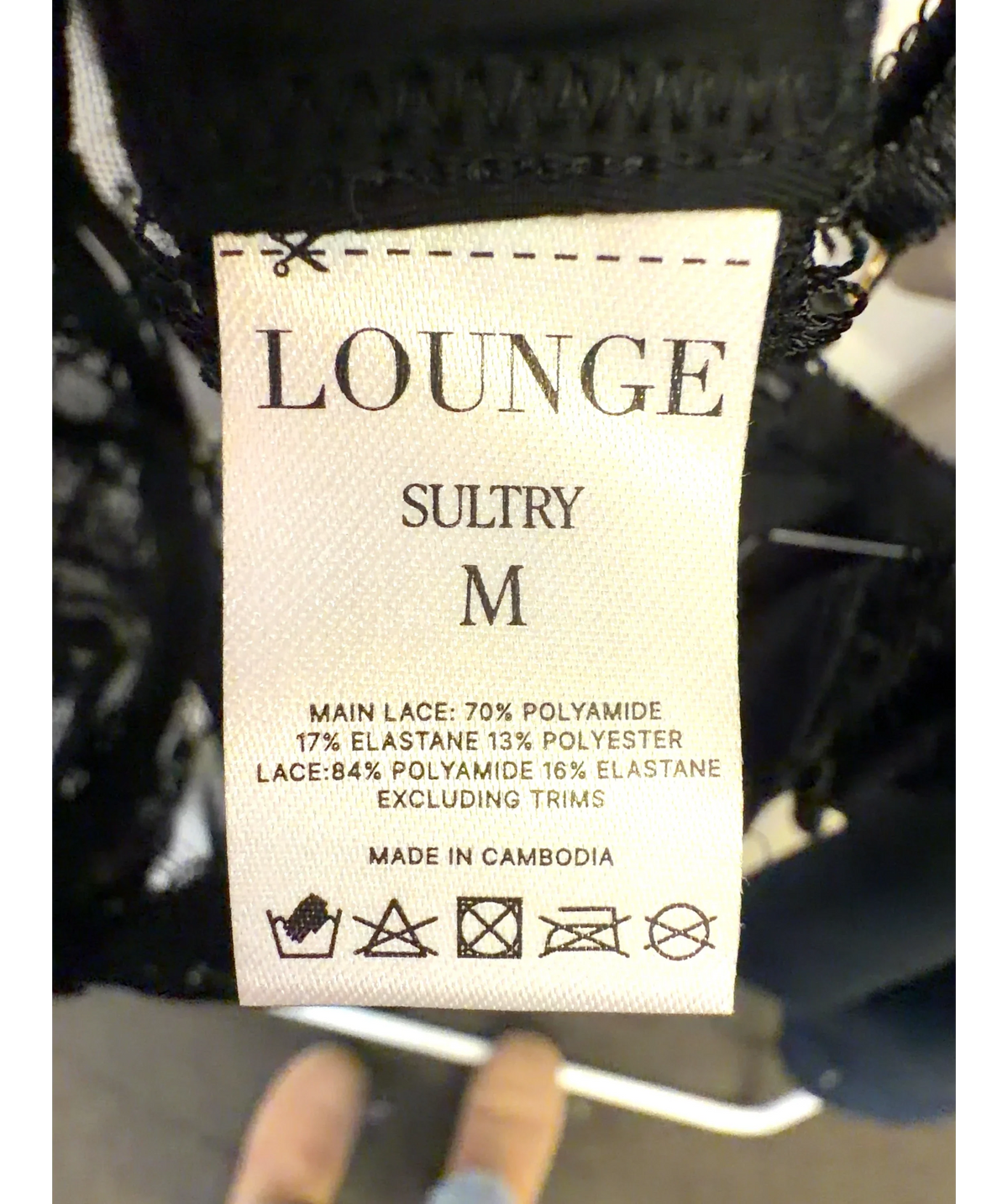 LOUNGE Black Sultry Bodysuit, size UK M — label