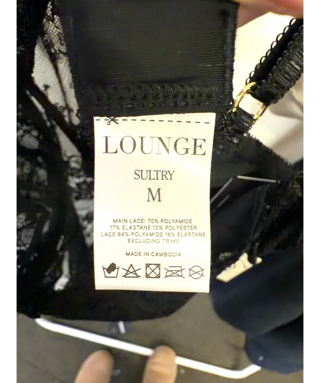LOUNGE Black Sultry Bodysuit, size UK M — care label