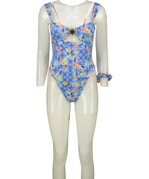 LOUNGE Mosaic Bandeau Swimsuit Blue UK M