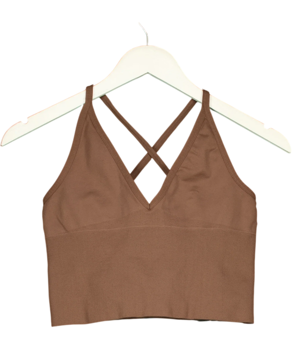 Aimn Brown Chocolate Shape Seamless Cross Back Bralette, size UK M — front
