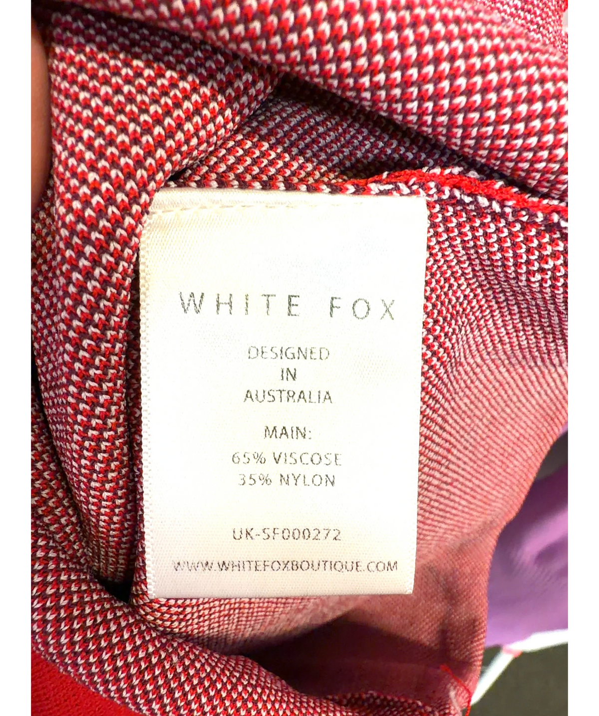 WHITE FOX Red Sol Ibiza, size UK S — label