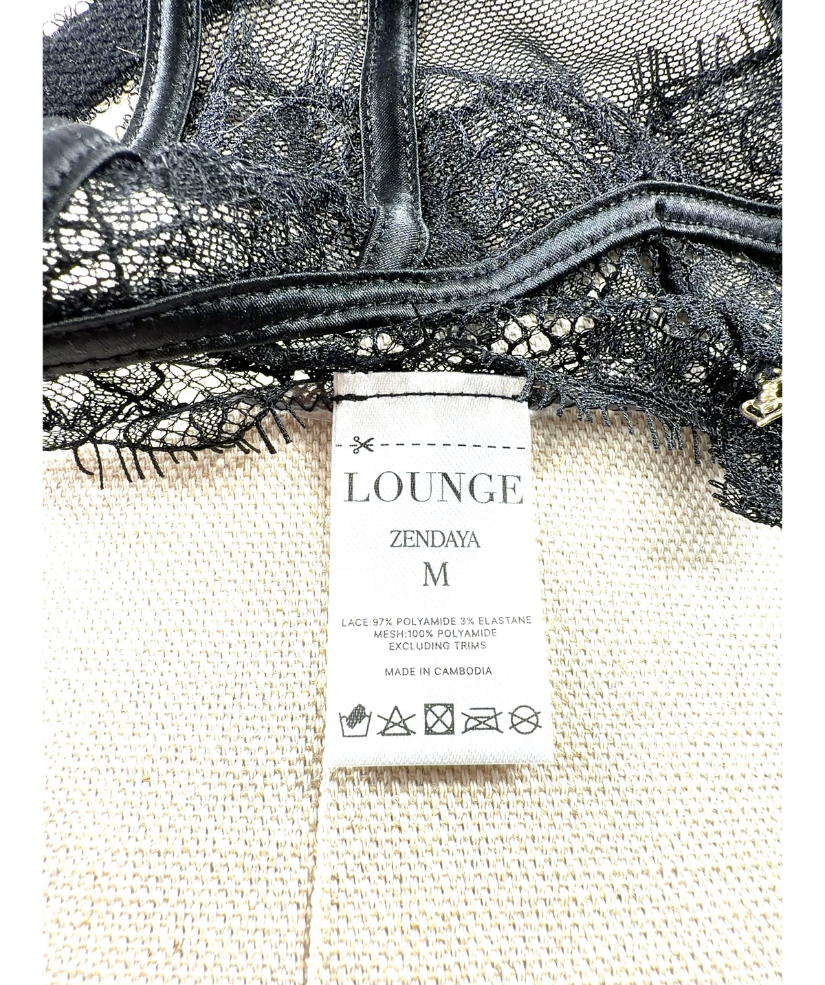 LOUNGE Black Zendaya Lace Thong, size UK M — detail