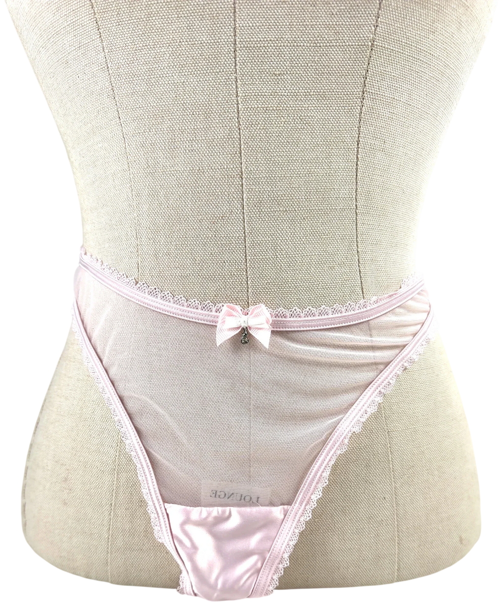LOUNGE Pink Satin Bow G-String, size UK M — front