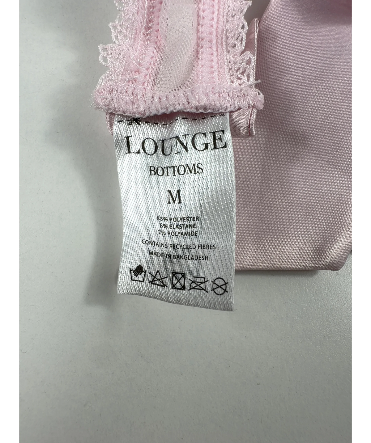 LOUNGE Pink Satin Bow G-String, size UK M — label