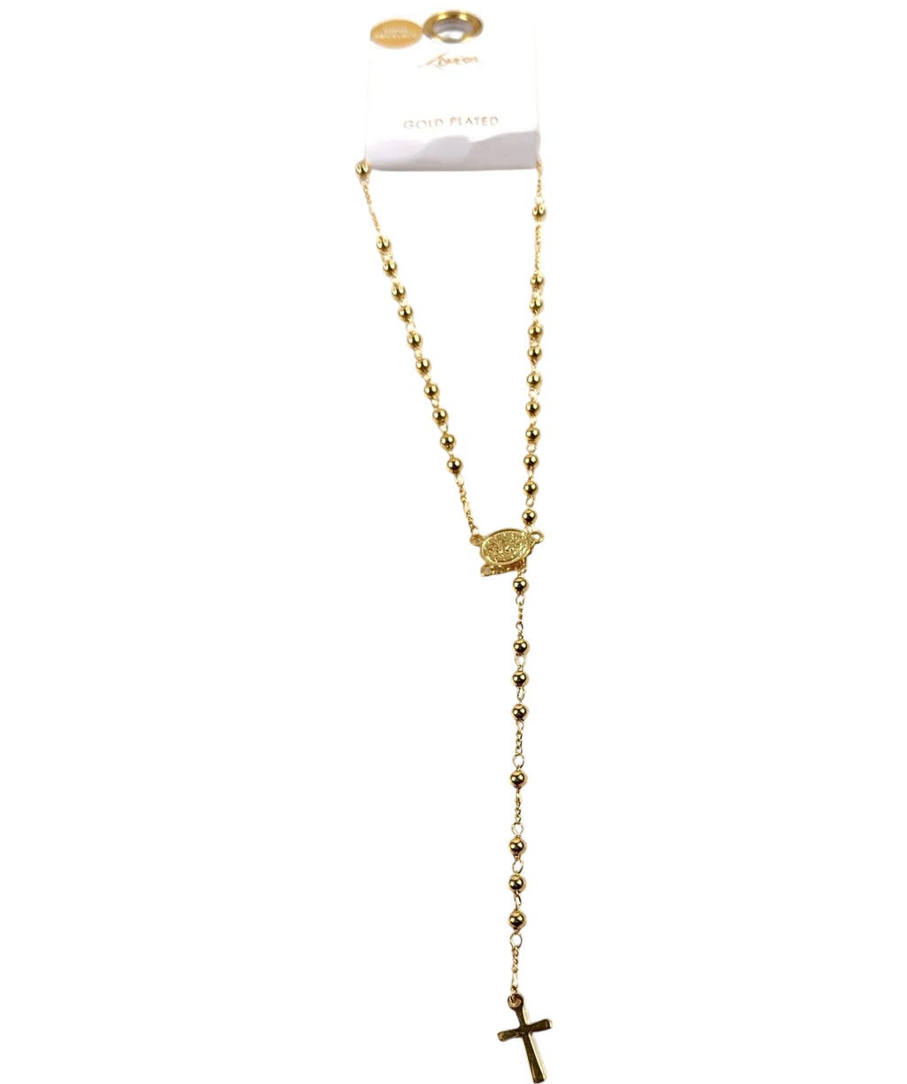 Lovisa gold gold-plated rosary-style long necklace — front