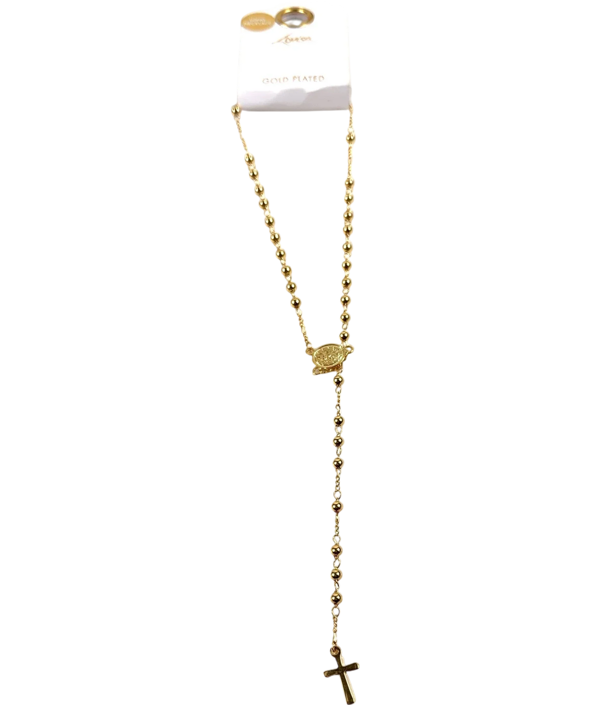 Lovisa gold gold-plated rosary-style long necklace — front