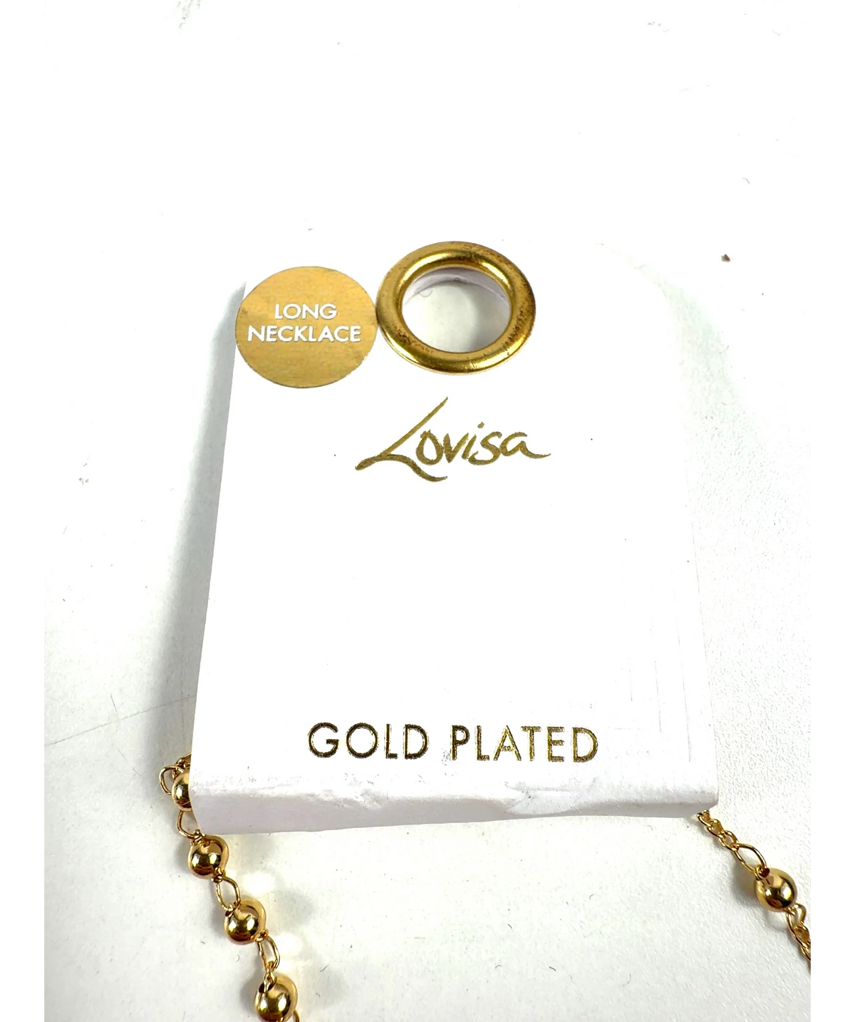 Lovisa gold gold-plated rosary-style long necklace — detail