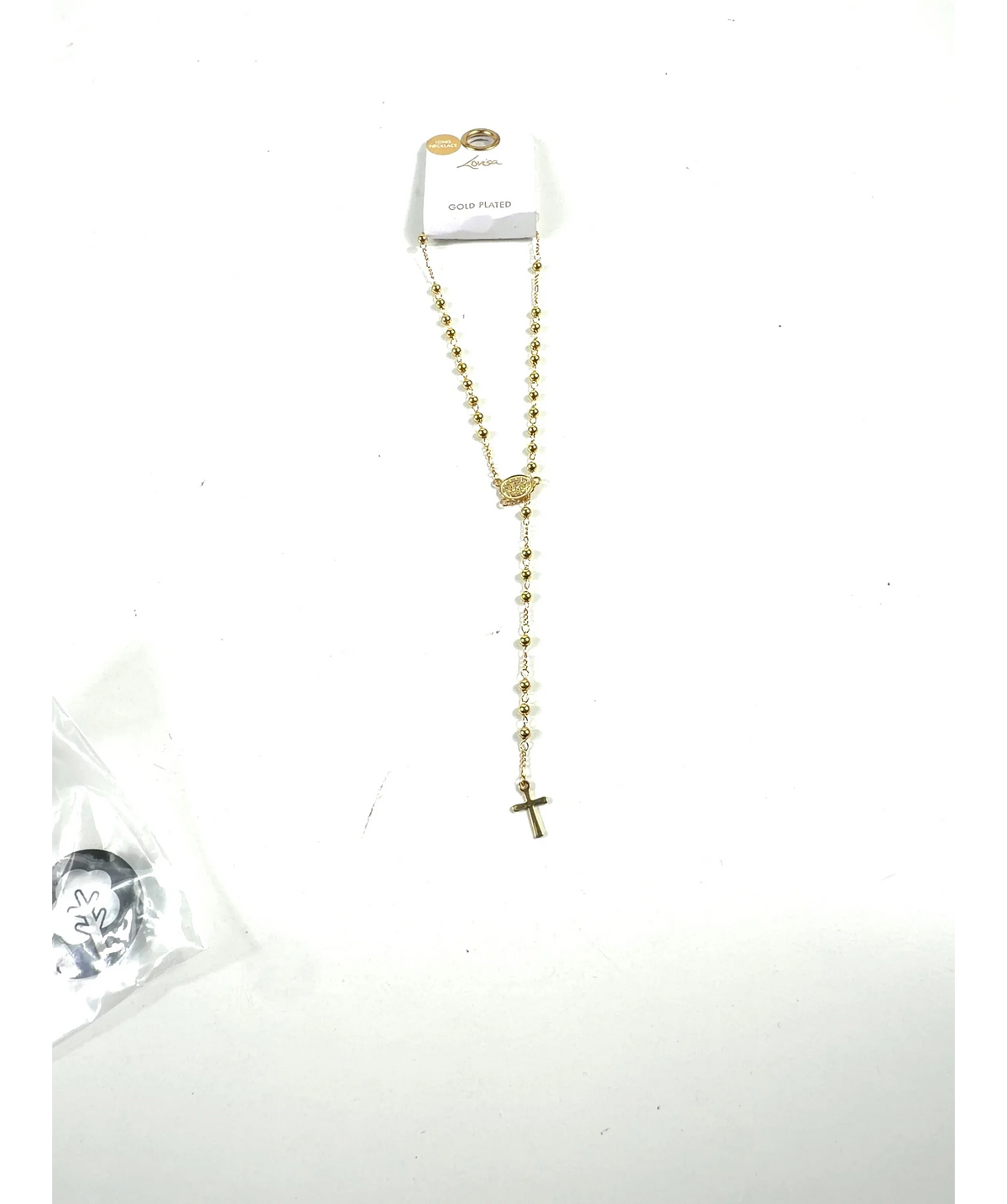 Lovisa gold gold-plated rosary-style long necklace — care label