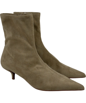 River Island Faux Suede Kitten Heel Boot Beige UK 6