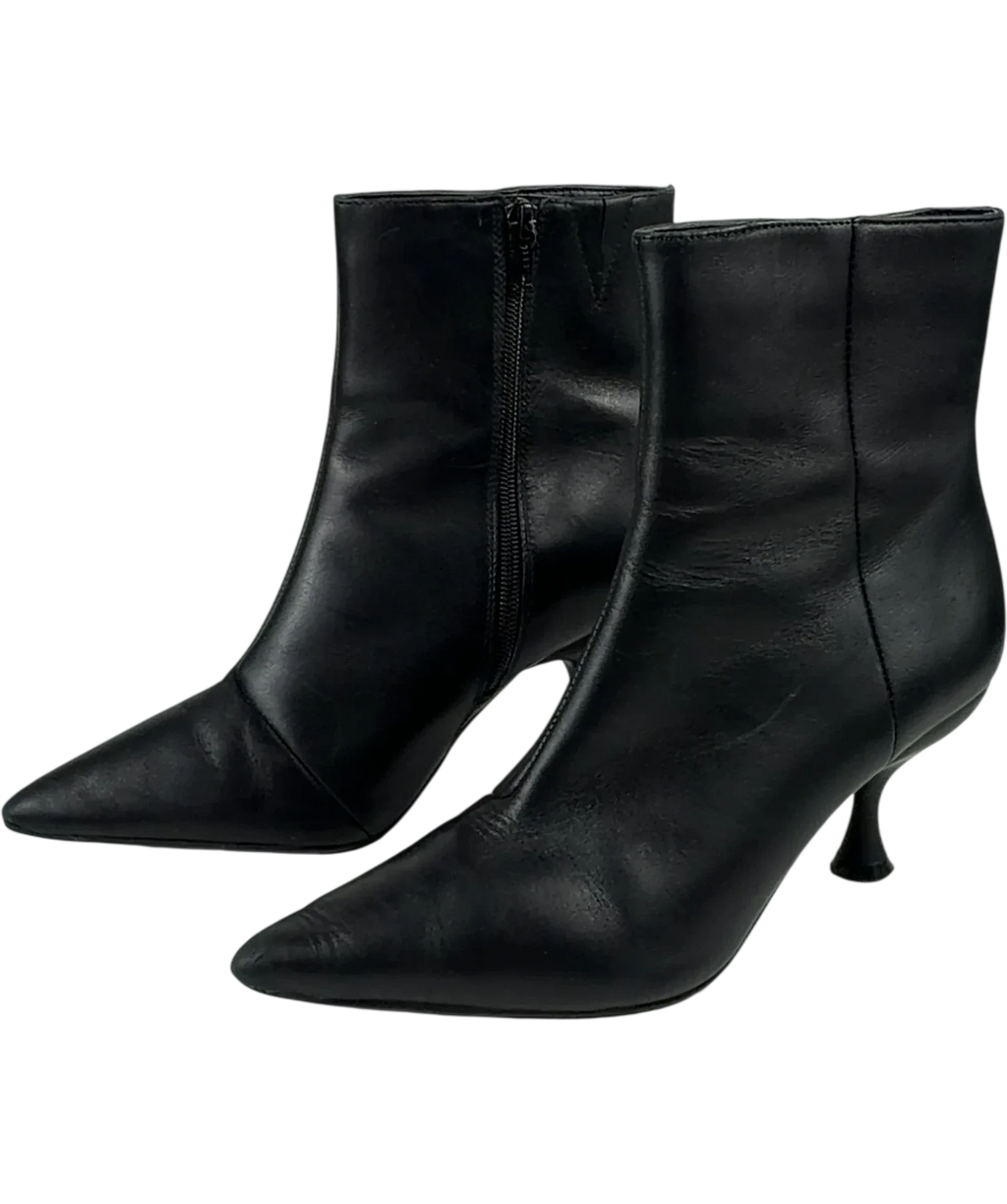 M&S Black Wide Fit Black Leather Pointed Toe Ankle Boots with Insolia, size UK 5 EU 38 👠 — label