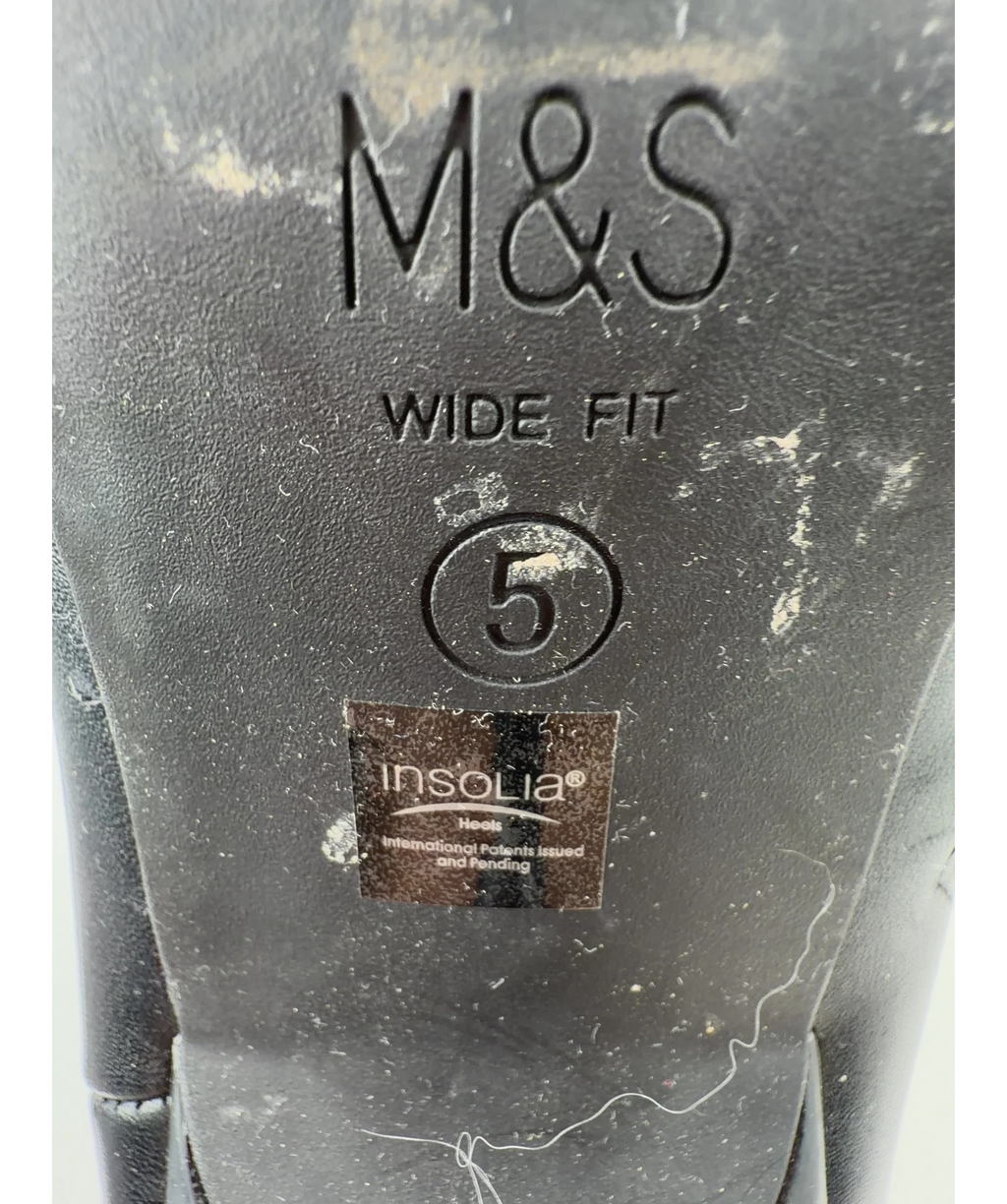 M&S Black Wide Fit Black Leather Pointed Toe Ankle Boots with Insolia, size UK 5 EU 38 👠 — care label