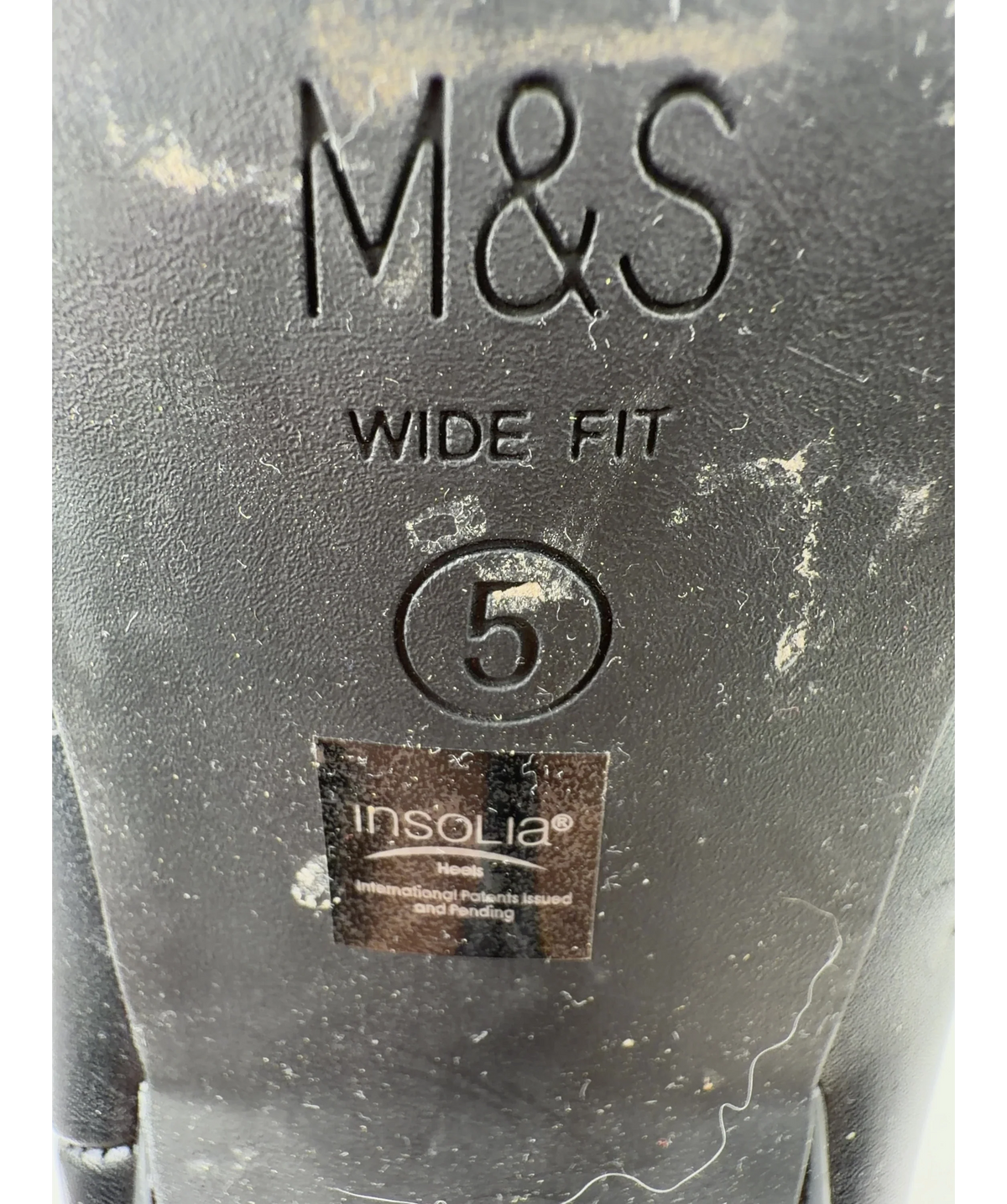 M&S Black Wide Fit Black Leather Pointed Toe Ankle Boots with Insolia, size UK 5 EU 38 👠 — fabric detail