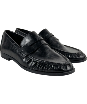 ASOS DESIGN Ruched Leather Penny Loafers Black UK 6
