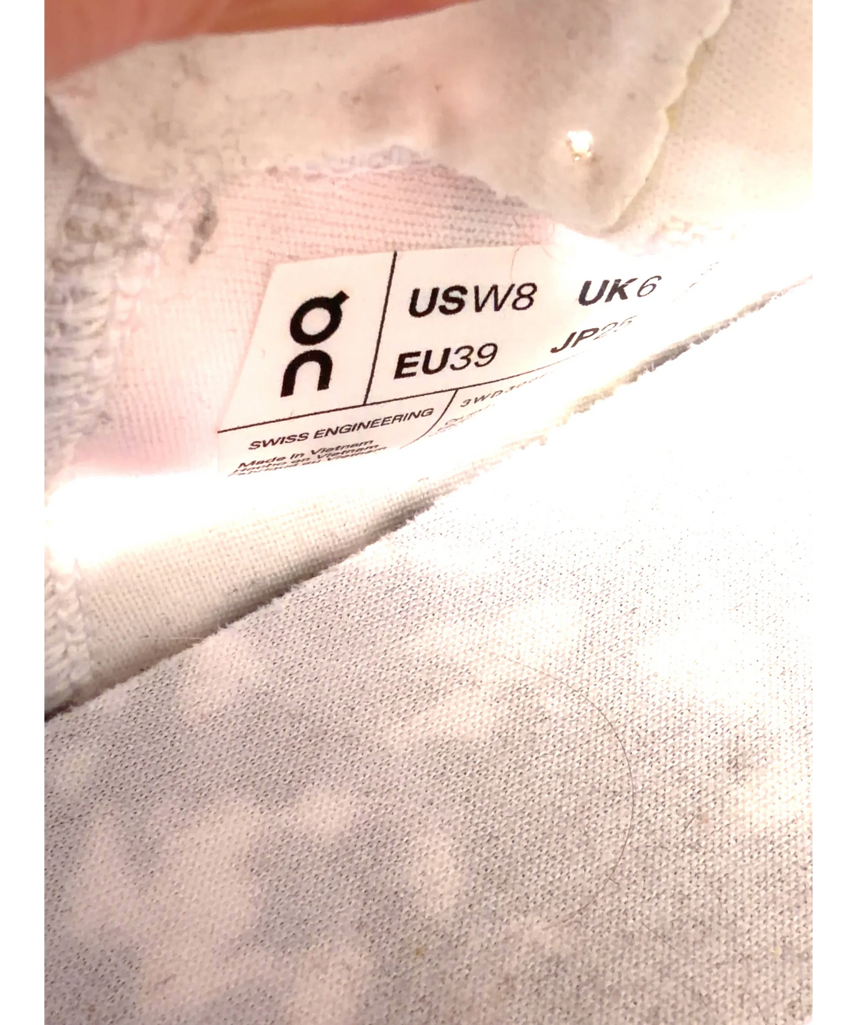 On White Cloudpulse, size UK 6 EU 39 👠 — fabric detail